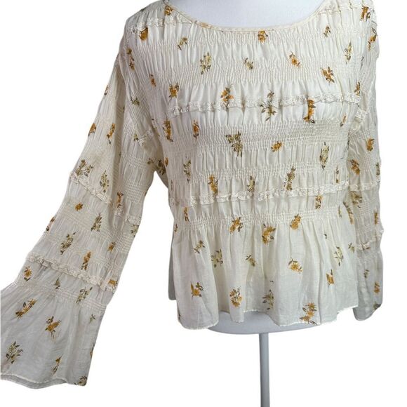 Rebecca Taylor Ines Smocked Blouse Floral Cream Top Size S - Picture 4 of 15